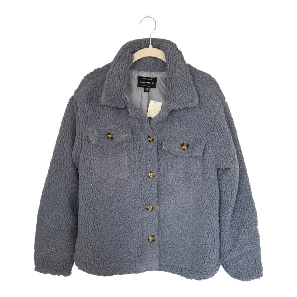 Haute Monde Cozy Blue Teddy Fleece Barn Jacket Button Up Shirt Jacket Sz M NWT - Picture 8 of 16